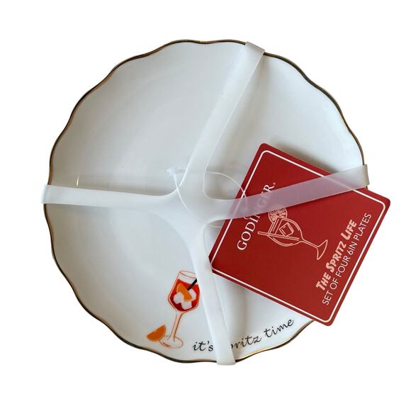 Godinger Appetizer Plates 6in Ceramic Set of 4 IT'S SPRITZ TIME White NEW - Picture 2 of 9